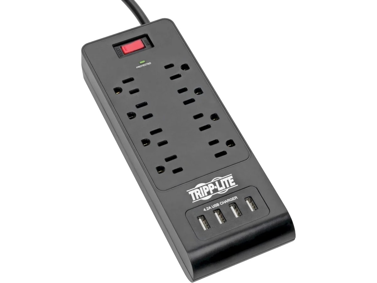 Tripp Lite by Eaton 8-Outlet Surge Protector with 4 USB Ports (4.2A Shared) - 6 ft. (1.83 m) Cord 1800 Joules Black